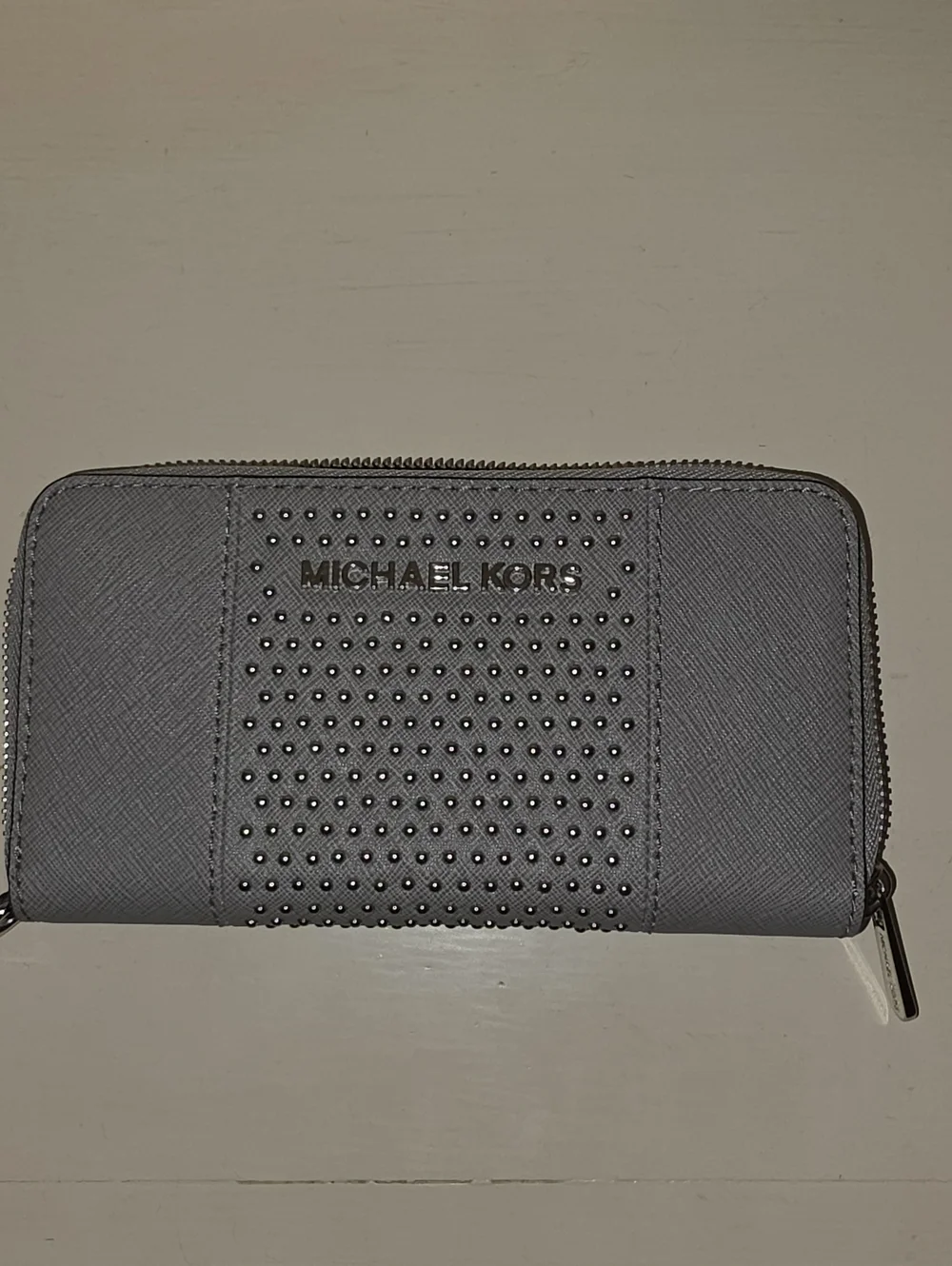 Michael Kors Light Gray Studded Zip Wallet